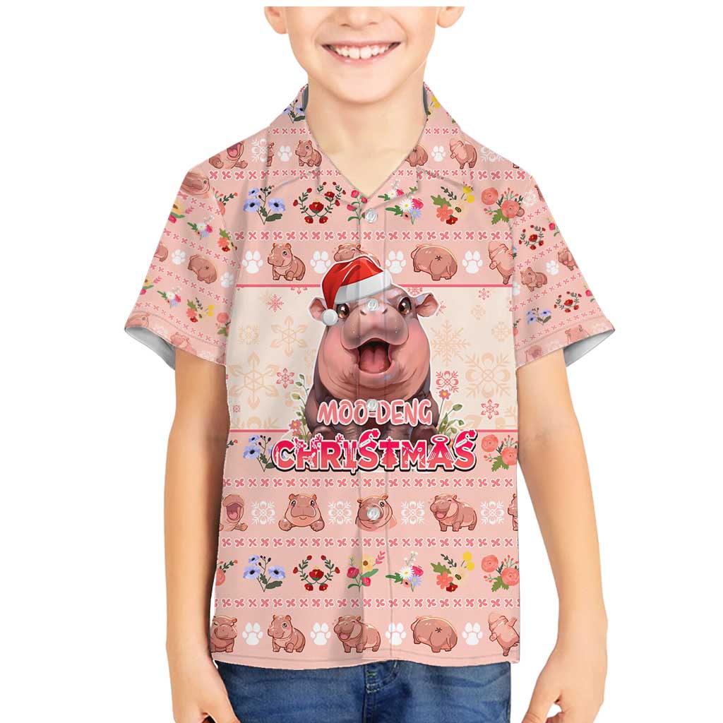 Moodeng Christmas Family Matching Mermaid Dress and Hawaiian Shirt Cute Hippo Holiday with Pastel Floral Festive Vibes - Wonder Print Shop