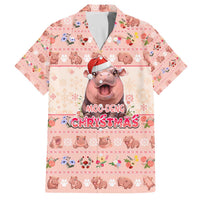 Moodeng Christmas Family Matching Off The Shoulder Long Sleeve Dress and Hawaiian Shirt Cute Hippo Holiday with Pastel Floral Festive Vibes - Wonder Print Shop
