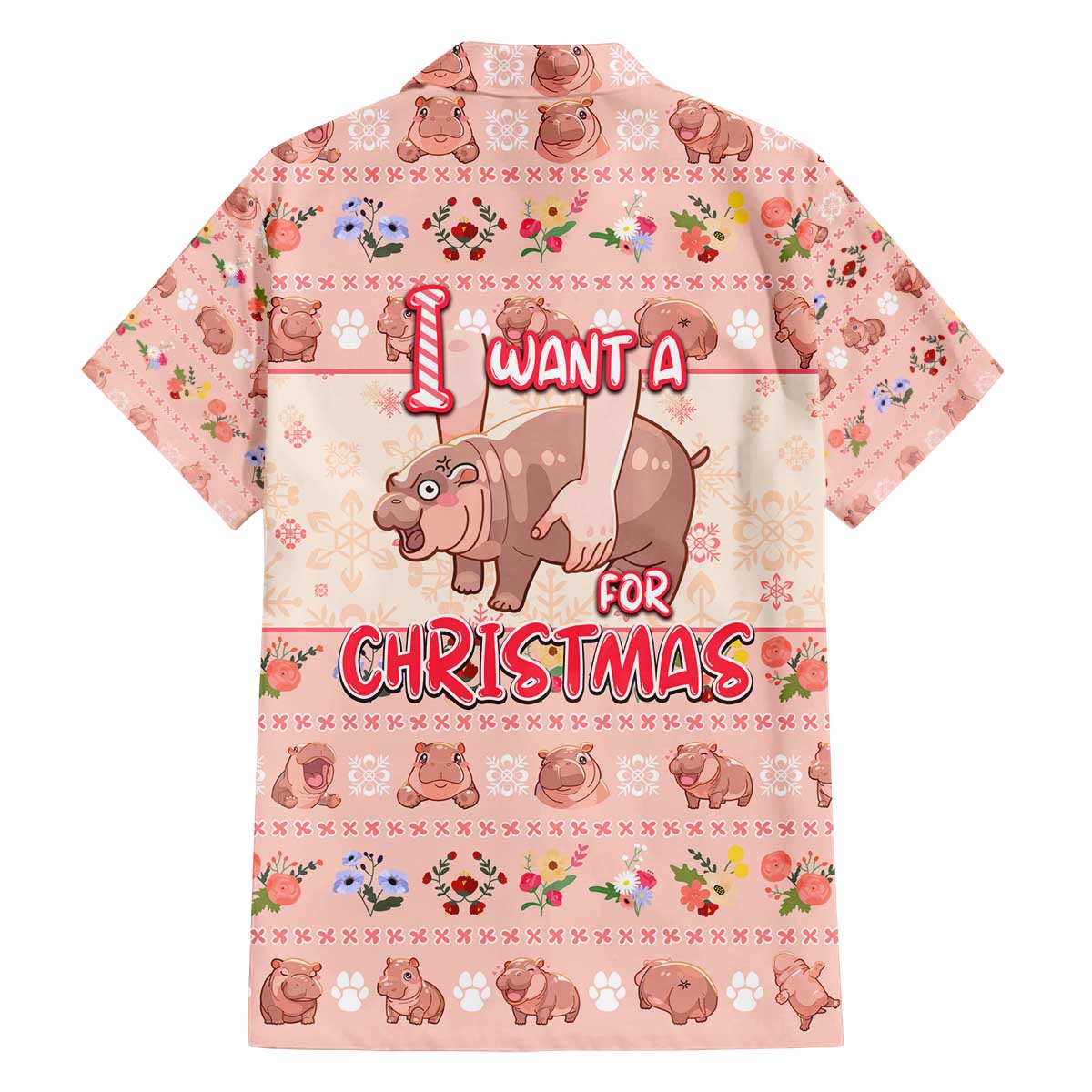 Moodeng Christmas Family Matching Off The Shoulder Long Sleeve Dress and Hawaiian Shirt Cute Hippo Holiday with Pastel Floral Festive Vibes - Wonder Print Shop