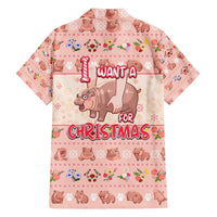 Moodeng Christmas Family Matching Off The Shoulder Long Sleeve Dress and Hawaiian Shirt Cute Hippo Holiday with Pastel Floral Festive Vibes - Wonder Print Shop