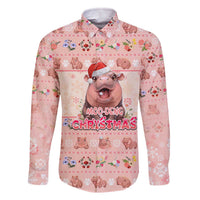 Moodeng Christmas Family Matching Off The Shoulder Long Sleeve Dress and Hawaiian Shirt Cute Hippo Holiday with Pastel Floral Festive Vibes - Wonder Print Shop