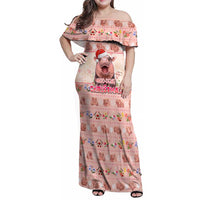 Moodeng Christmas Family Matching Off Shoulder Maxi Dress and Hawaiian Shirt Cute Hippo Holiday with Pastel Floral Festive Vibes - Wonder Print Shop