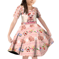 Moodeng Christmas Family Matching Off Shoulder Short Dress and Hawaiian Shirt Cute Hippo Holiday with Pastel Floral Festive Vibes - Wonder Print Shop