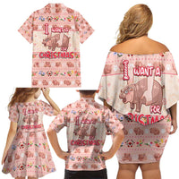 Moodeng Christmas Family Matching Off Shoulder Short Dress and Hawaiian Shirt Cute Hippo Holiday with Pastel Floral Festive Vibes - Wonder Print Shop