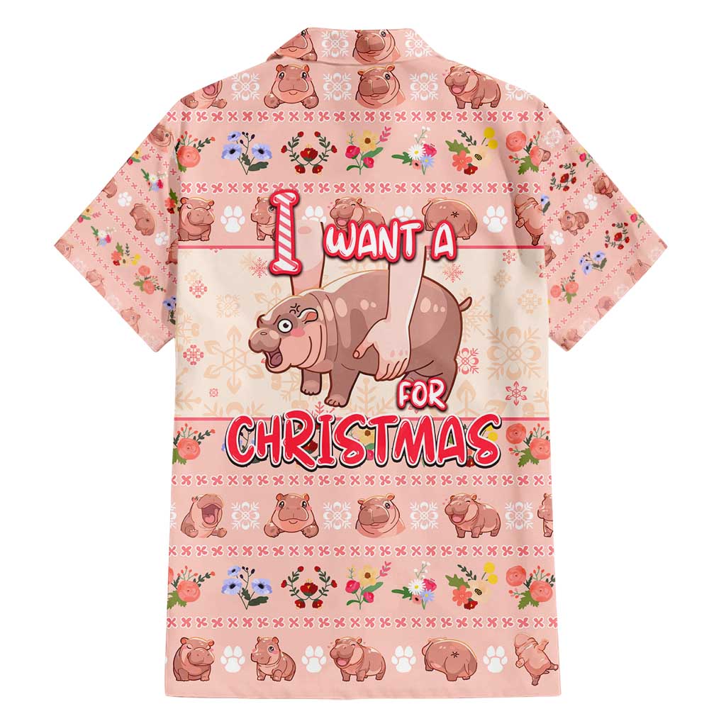 Moodeng Christmas Family Matching Off Shoulder Short Dress and Hawaiian Shirt Cute Hippo Holiday with Pastel Floral Festive Vibes - Wonder Print Shop