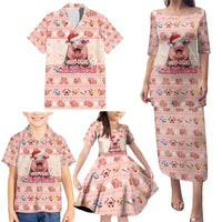Moodeng Christmas Family Matching Puletasi and Hawaiian Shirt Cute Hippo Holiday with Pastel Floral Festive Vibes - Wonder Print Shop