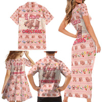 Moodeng Christmas Family Matching Short Sleeve Bodycon Dress and Hawaiian Shirt Cute Hippo Holiday with Pastel Floral Festive Vibes - Wonder Print Shop