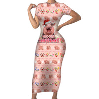 Moodeng Christmas Family Matching Short Sleeve Bodycon Dress and Hawaiian Shirt Cute Hippo Holiday with Pastel Floral Festive Vibes - Wonder Print Shop
