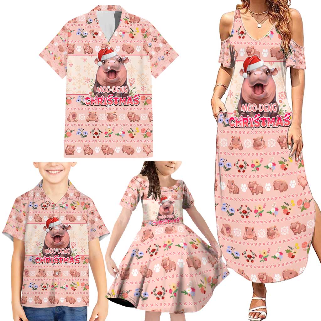 Moodeng Christmas Family Matching Summer Maxi Dress and Hawaiian Shirt Cute Hippo Holiday with Pastel Floral Festive Vibes - Wonder Print Shop