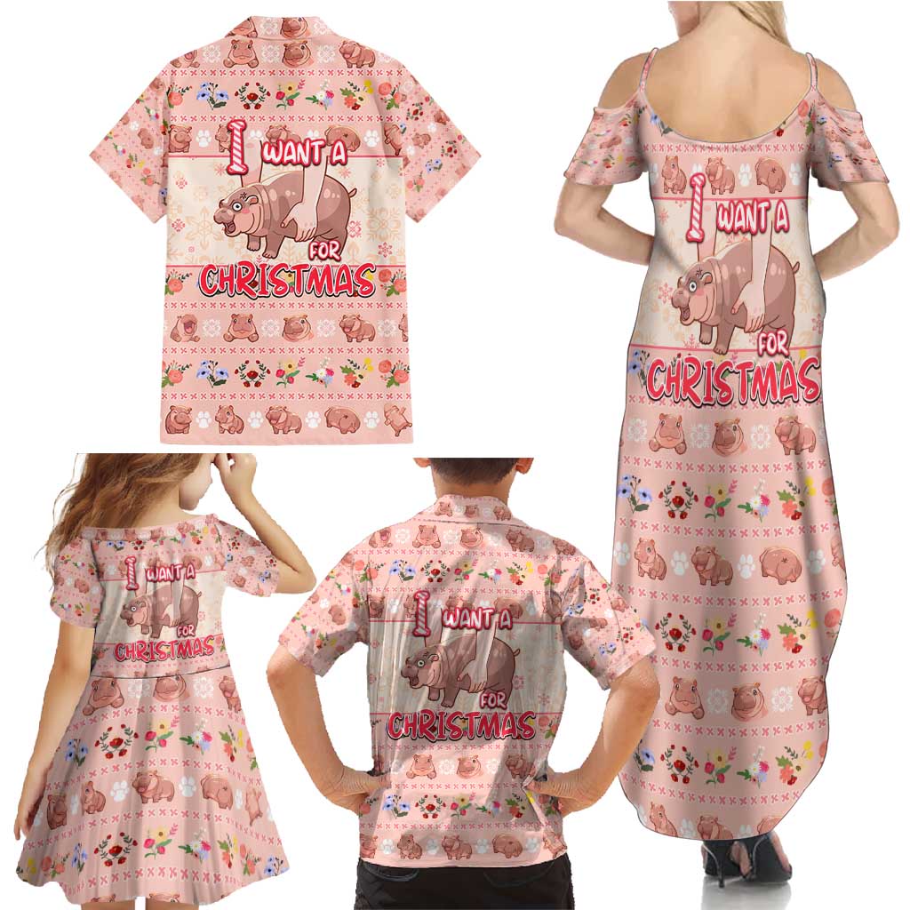 Moodeng Christmas Family Matching Summer Maxi Dress and Hawaiian Shirt Cute Hippo Holiday with Pastel Floral Festive Vibes - Wonder Print Shop