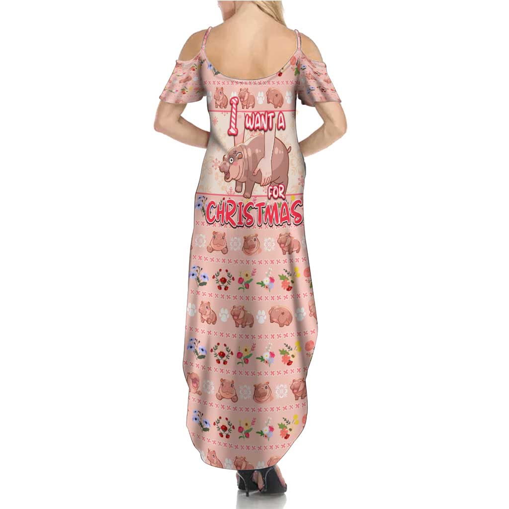 Moodeng Christmas Family Matching Summer Maxi Dress and Hawaiian Shirt Cute Hippo Holiday with Pastel Floral Festive Vibes - Wonder Print Shop