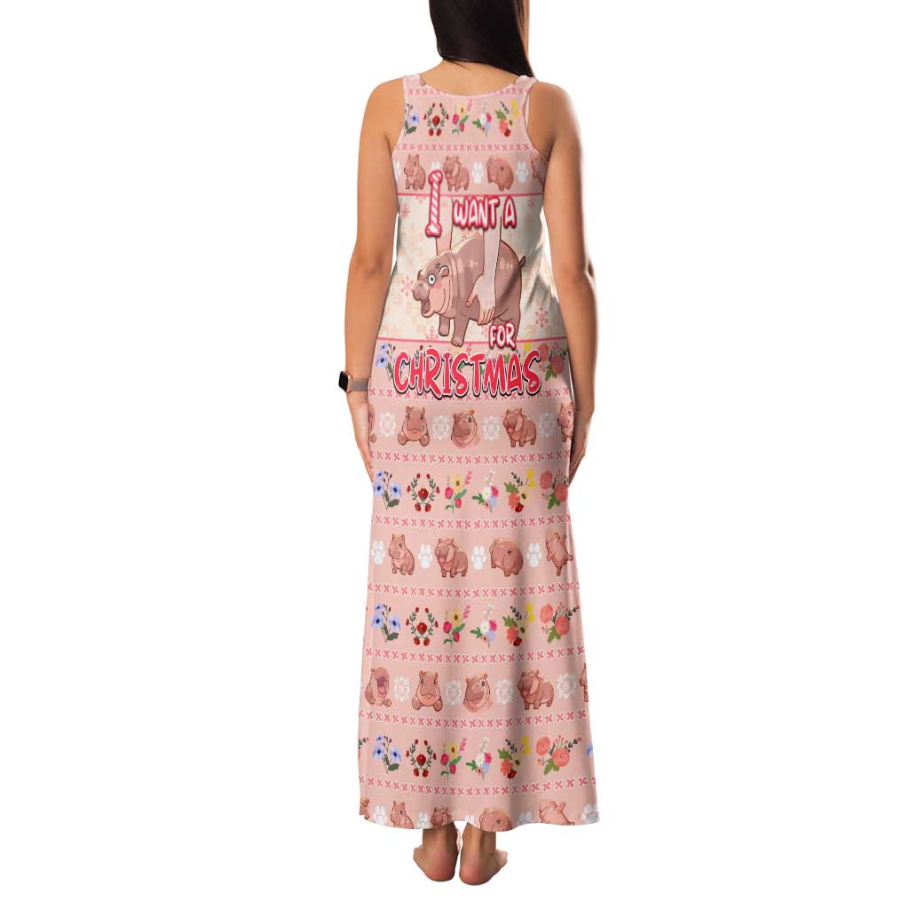 Moodeng Christmas Family Matching Tank Maxi Dress and Hawaiian Shirt Cute Hippo Holiday with Pastel Floral Festive Vibes - Wonder Print Shop