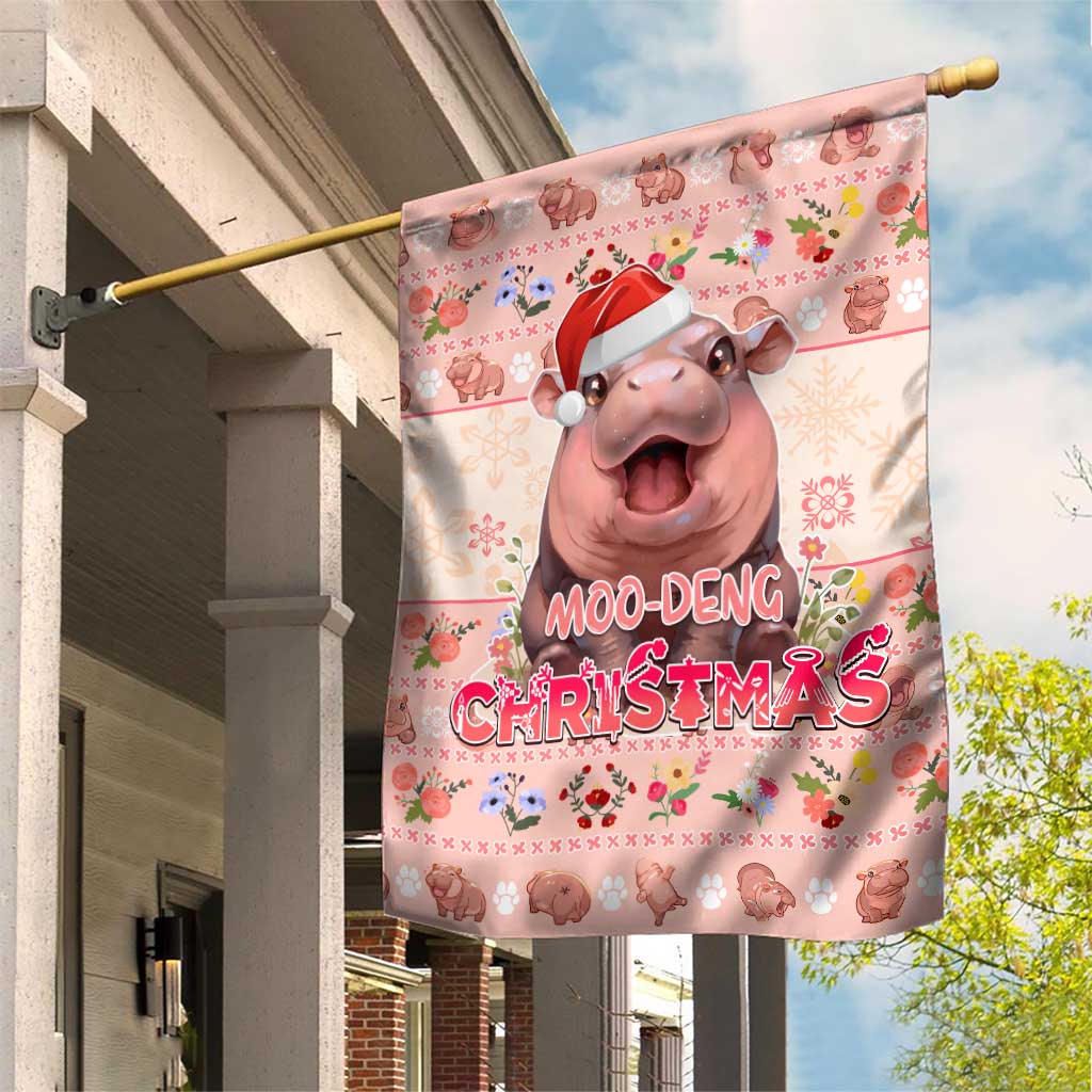 Moodeng Christmas Garden Flag Cute Hippo Holiday with Pastel Floral Festive Vibes - Wonder Print Shop