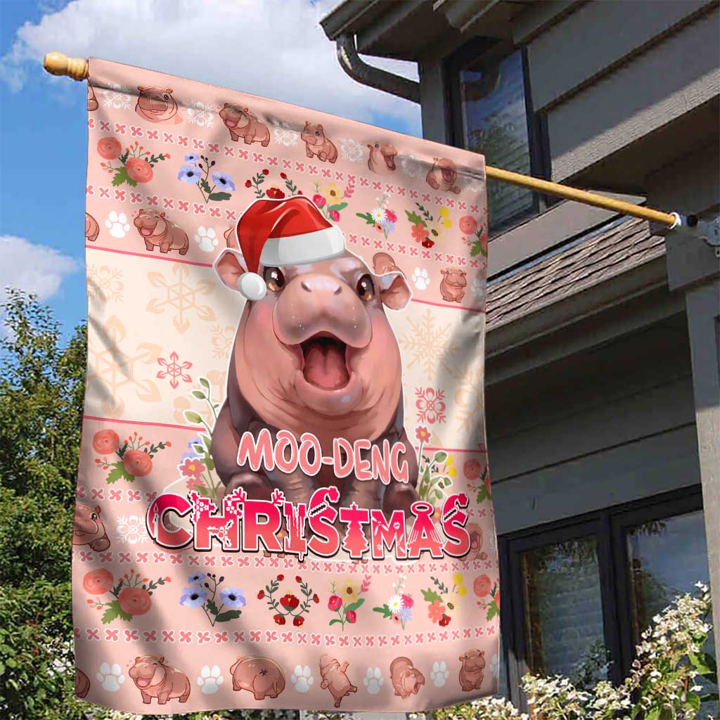 Moodeng Christmas Garden Flag Cute Hippo Holiday with Pastel Floral Festive Vibes - Wonder Print Shop