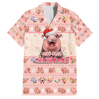 Moodeng Christmas Hawaiian Shirt Cute Hippo Holiday with Pastel Floral Festive Vibes - Wonder Print Shop