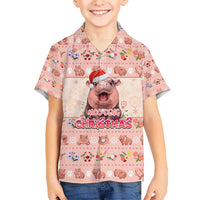 Moodeng Christmas Hawaiian Shirt Cute Hippo Holiday with Pastel Floral Festive Vibes - Wonder Print Shop