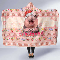 Moodeng Christmas Hooded Blanket Cute Hippo Holiday with Pastel Floral Festive Vibes - Wonder Print Shop