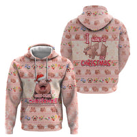 Moodeng Christmas Hoodie Cute Hippo Holiday with Pastel Floral Festive Vibes - Wonder Print Shop