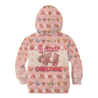Moodeng Christmas Kid Hoodie Cute Hippo Holiday with Pastel Floral Festive Vibes - Wonder Print Shop