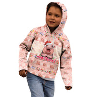 Moodeng Christmas Kid Hoodie Cute Hippo Holiday with Pastel Floral Festive Vibes - Wonder Print Shop