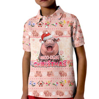 Moodeng Christmas Kid Polo Shirt Cute Hippo Holiday with Pastel Floral Festive Vibes - Wonder Print Shop