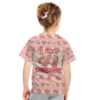 Moodeng Christmas Kid T Shirt Cute Hippo Holiday with Pastel Floral Festive Vibes - Wonder Print Shop