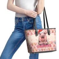 Moodeng Christmas Leather Tote Bag Cute Hippo Holiday with Pastel Floral Festive Vibes - Wonder Print Shop