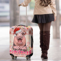 Moodeng Christmas Luggage Cover Cute Hippo Holiday with Pastel Floral Festive Vibes - Wonder Print Shop