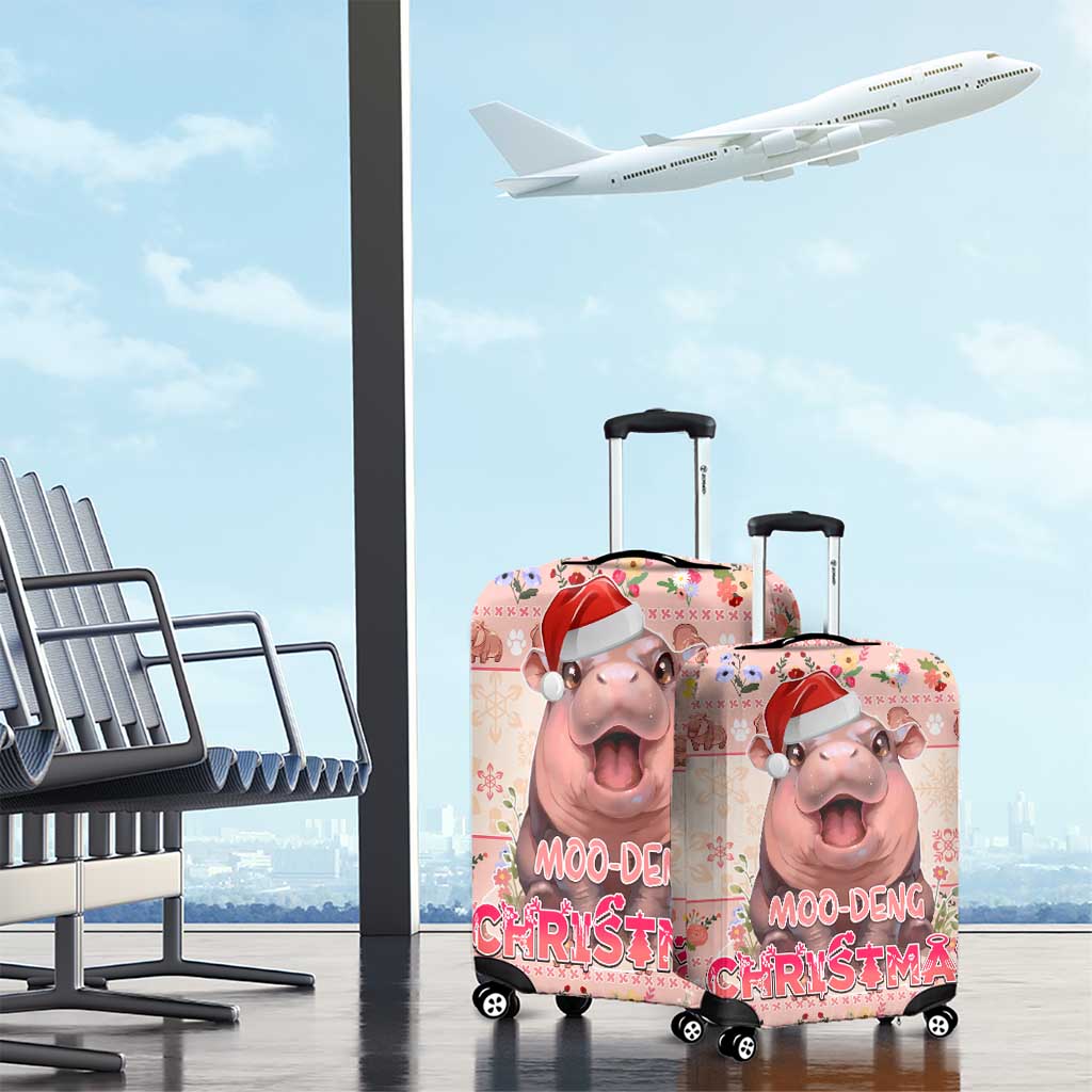 Moodeng Christmas Luggage Cover Cute Hippo Holiday with Pastel Floral Festive Vibes - Wonder Print Shop