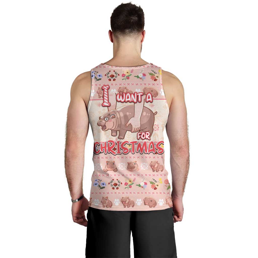 Moodeng Christmas Men Tank Top Cute Hippo Holiday with Pastel Floral Festive Vibes - Wonder Print Shop