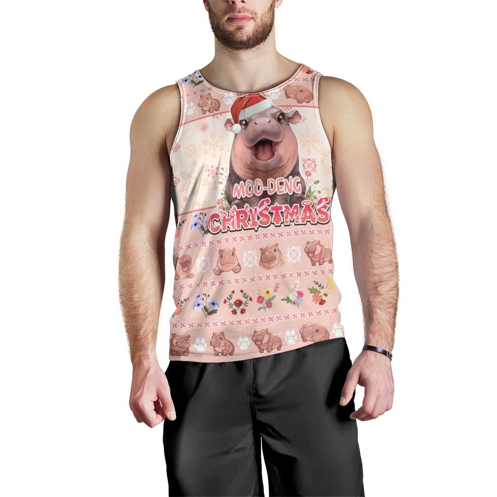 Moodeng Christmas Men Tank Top Cute Hippo Holiday with Pastel Floral Festive Vibes - Wonder Print Shop