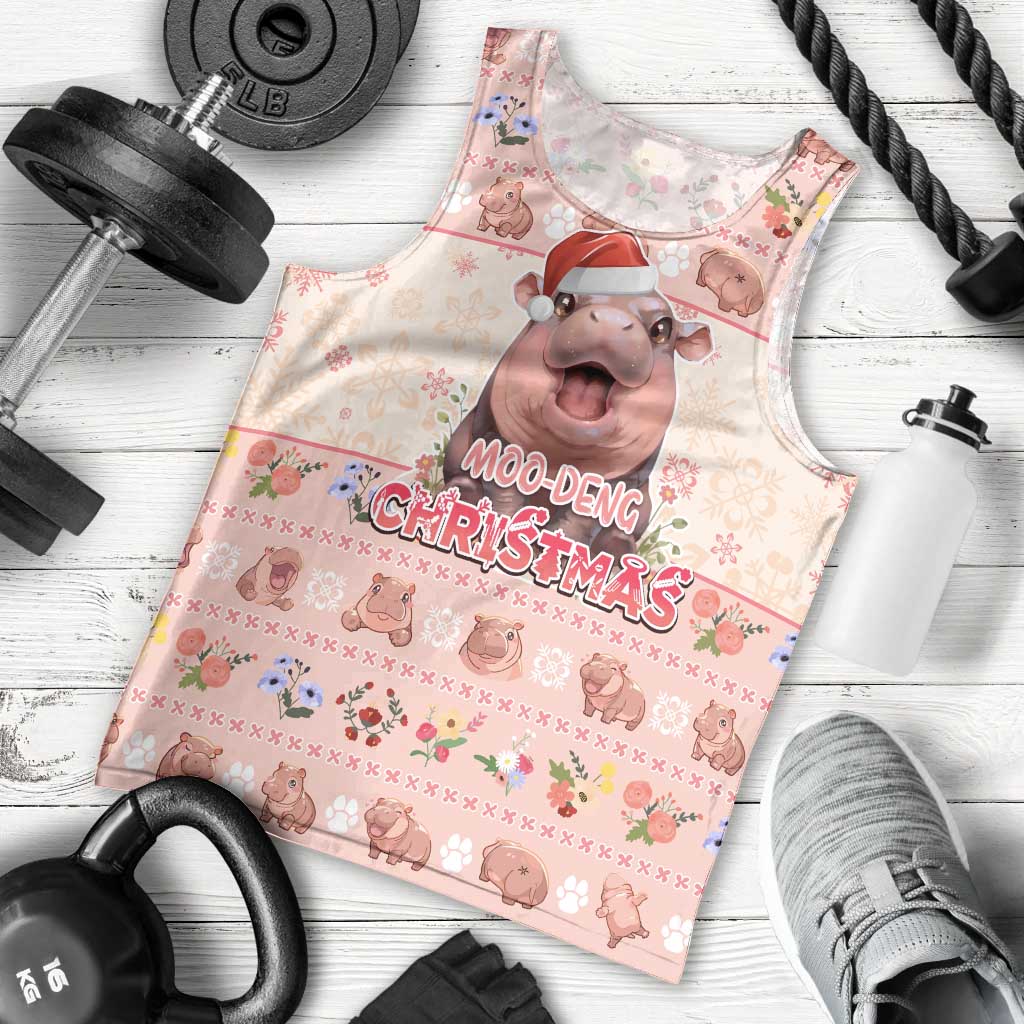 Moodeng Christmas Men Tank Top Cute Hippo Holiday with Pastel Floral Festive Vibes - Wonder Print Shop