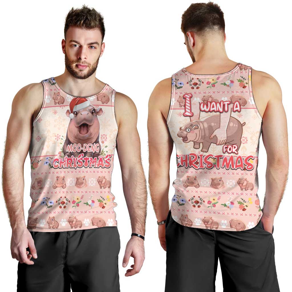 Moodeng Christmas Men Tank Top Cute Hippo Holiday with Pastel Floral Festive Vibes - Wonder Print Shop