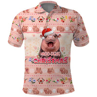 Moodeng Christmas Polo Shirt Cute Hippo Holiday with Pastel Floral Festive Vibes - Wonder Print Shop