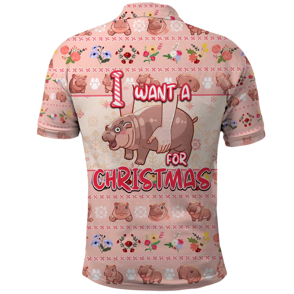 Moodeng Christmas Polo Shirt Cute Hippo Holiday with Pastel Floral Festive Vibes - Wonder Print Shop