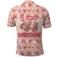 Moodeng Christmas Polo Shirt Cute Hippo Holiday with Pastel Floral Festive Vibes - Wonder Print Shop