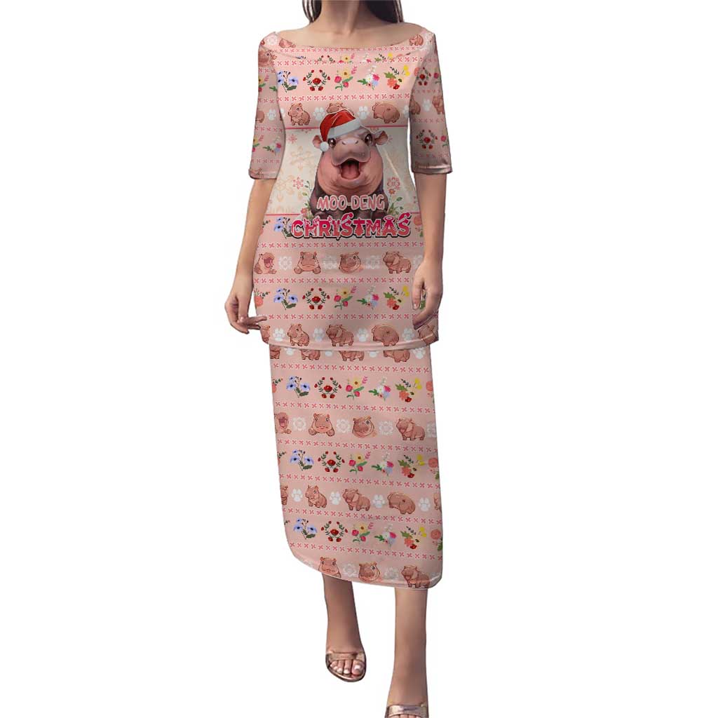 Moodeng Christmas Puletasi Cute Hippo Holiday with Pastel Floral Festive Vibes - Wonder Print Shop