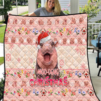 Moodeng Christmas Quilt Cute Hippo Holiday with Pastel Floral Festive Vibes - Wonder Print Shop