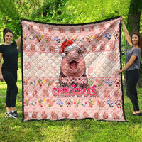 Moodeng Christmas Quilt Cute Hippo Holiday with Pastel Floral Festive Vibes - Wonder Print Shop
