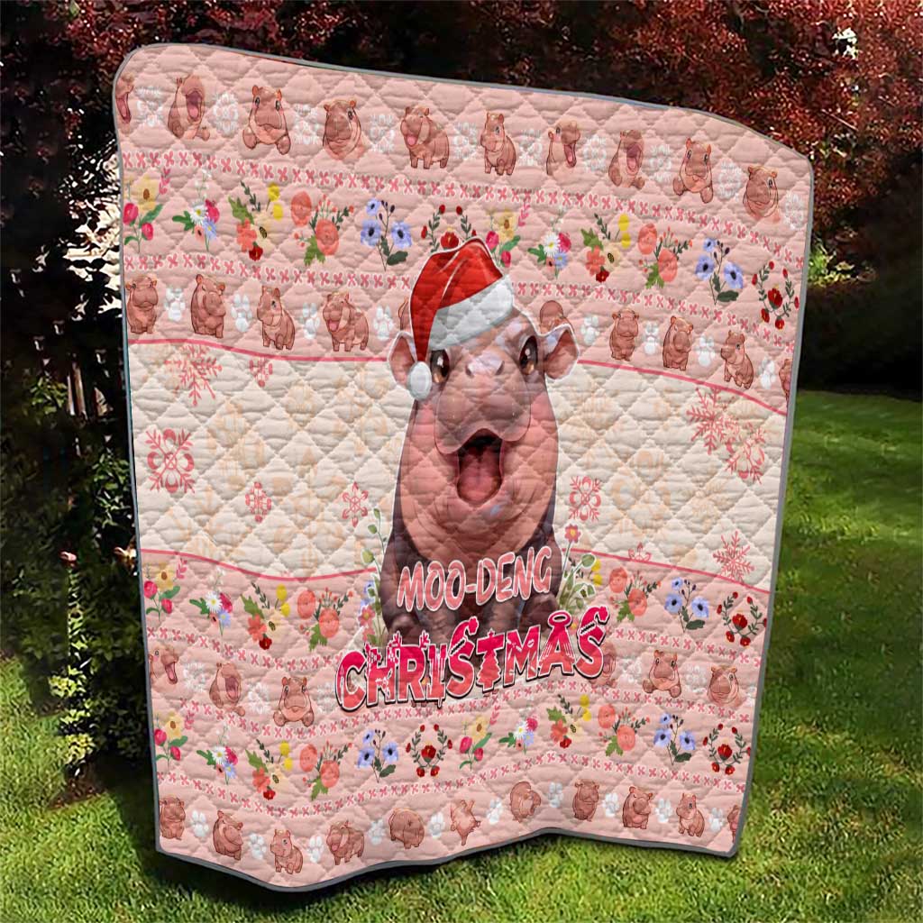 Moodeng Christmas Quilt Cute Hippo Holiday with Pastel Floral Festive Vibes - Wonder Print Shop