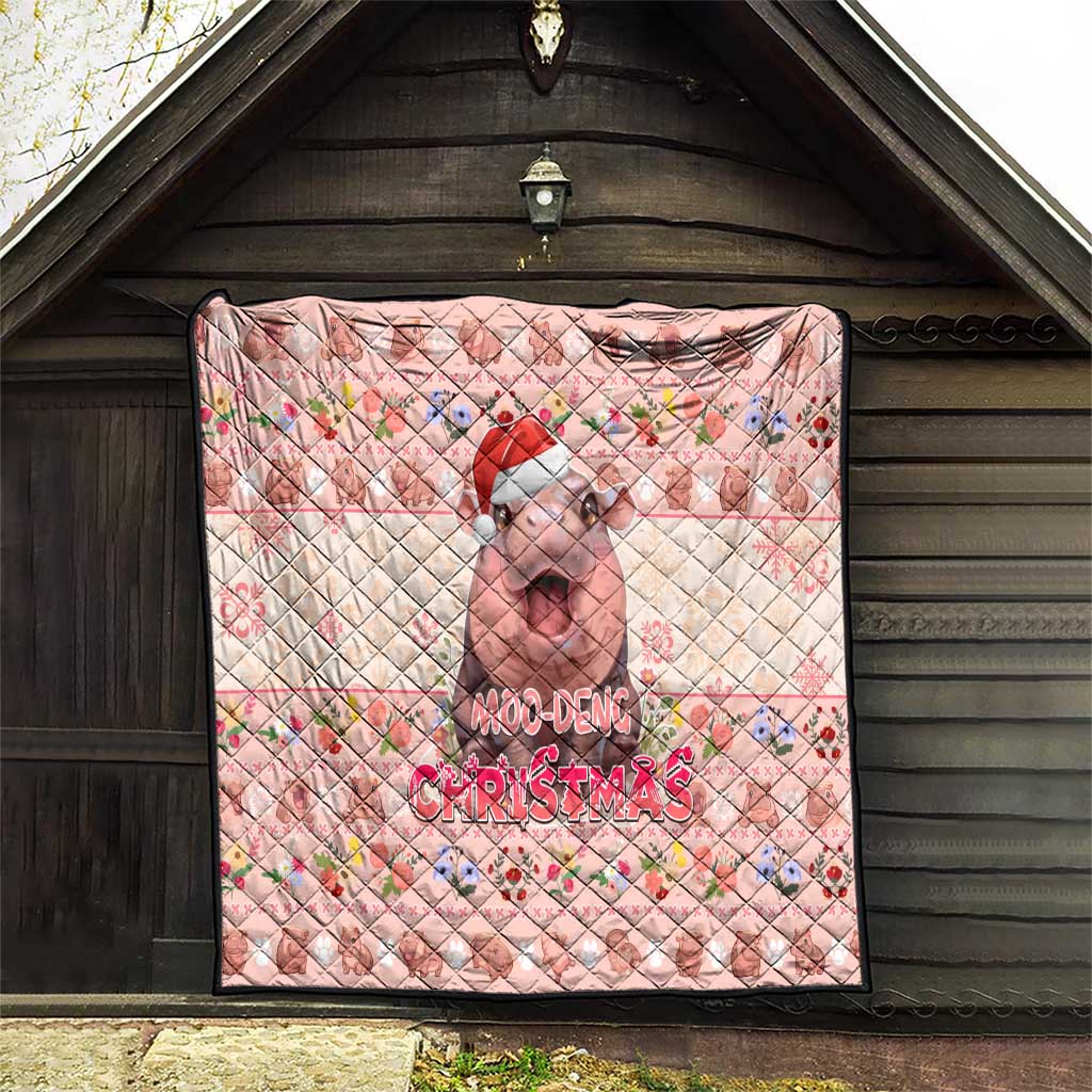 Moodeng Christmas Quilt Cute Hippo Holiday with Pastel Floral Festive Vibes - Wonder Print Shop