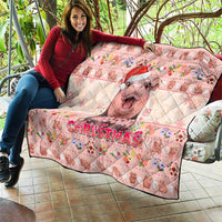 Moodeng Christmas Quilt Cute Hippo Holiday with Pastel Floral Festive Vibes - Wonder Print Shop