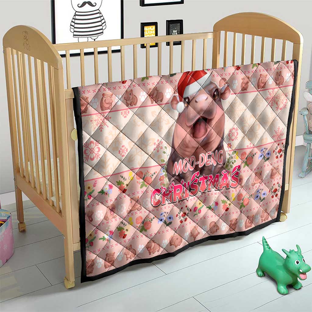 Moodeng Christmas Quilt Cute Hippo Holiday with Pastel Floral Festive Vibes - Wonder Print Shop