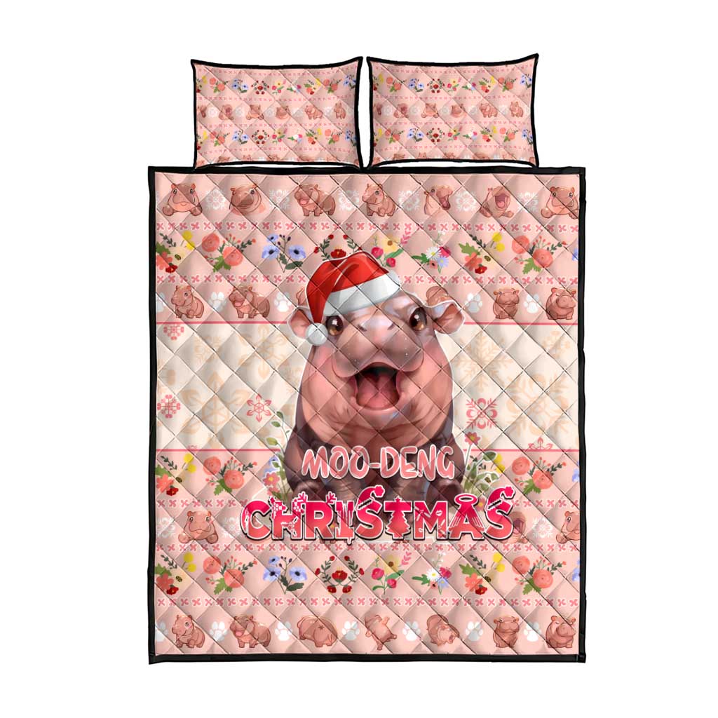 Moodeng Christmas Quilt Bed Set Cute Hippo Holiday with Pastel Floral Festive Vibes - Wonder Print Shop