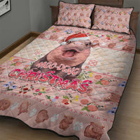 Moodeng Christmas Quilt Bed Set Cute Hippo Holiday with Pastel Floral Festive Vibes - Wonder Print Shop