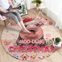 Moodeng Christmas Round Carpet Cute Hippo Holiday with Pastel Floral Festive Vibes - Wonder Print Shop