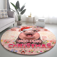 Moodeng Christmas Round Carpet Cute Hippo Holiday with Pastel Floral Festive Vibes - Wonder Print Shop