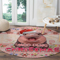 Moodeng Christmas Round Carpet Cute Hippo Holiday with Pastel Floral Festive Vibes - Wonder Print Shop