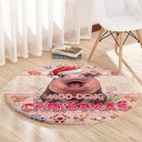 Moodeng Christmas Round Carpet Cute Hippo Holiday with Pastel Floral Festive Vibes - Wonder Print Shop