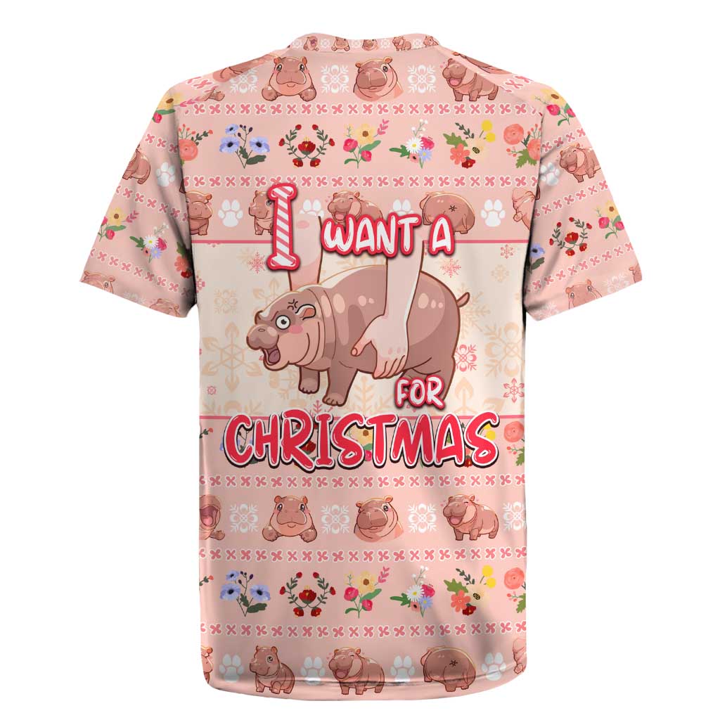 Moodeng Christmas Rugby Jersey Cute Hippo Holiday with Pastel Floral Festive Vibes - Wonder Print Shop